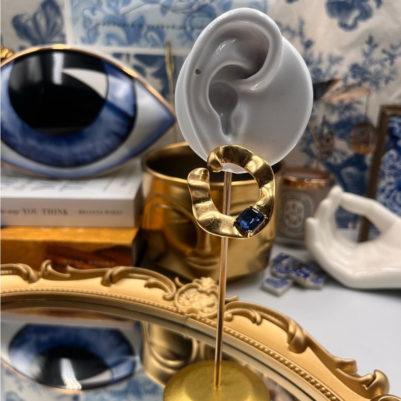 🆕 OSCAR DE LA RENTA 🧿 NWOT Gold Sculptural Stone "O" Shaped Hoops - Picture 10 of 14